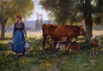 動物 Painting - レティエールの農場生活 リアリズム ジュリアン・デュプレ